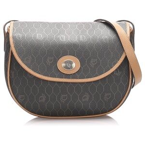 Dior Black Honeycomb Coated Canvas Crossbody Bag Brown Light brown